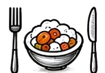 Bowl of food with a fork and knife, representing cuisine