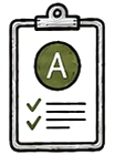 Clipboard showing an A performance grade and checked KPIs