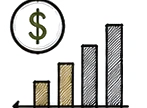 Dollar symbol beside a rising bar chart