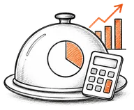 Restaurant serving cloche with a cost chart and calculator
