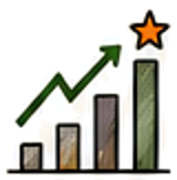 Rising bar chart with an upward arrow and star