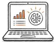 Laptop displaying restaurant analytics and an AI network
