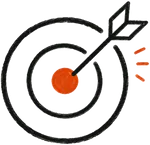 Orange-centered target and arrow representing signals to focus on
