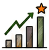 Rising bar chart with an upward arrow and star